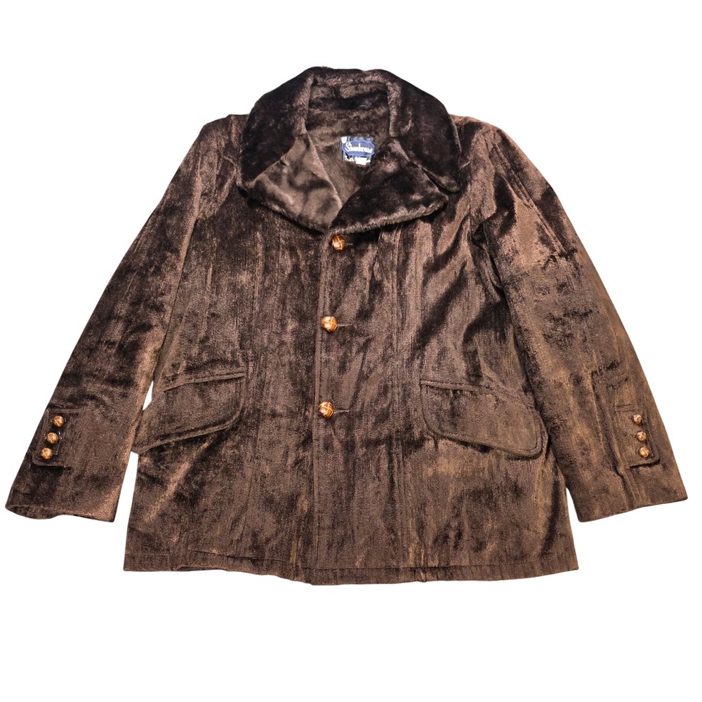 Vintage Shanhouse Faux Fur Velvet Coat Jacket Women's Size 46 XL Brown 70s
